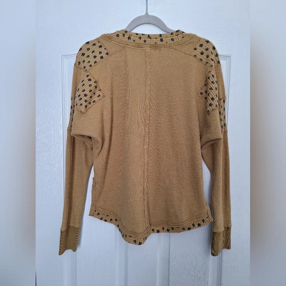 Free People Mustard Long Sleeve Henley Top